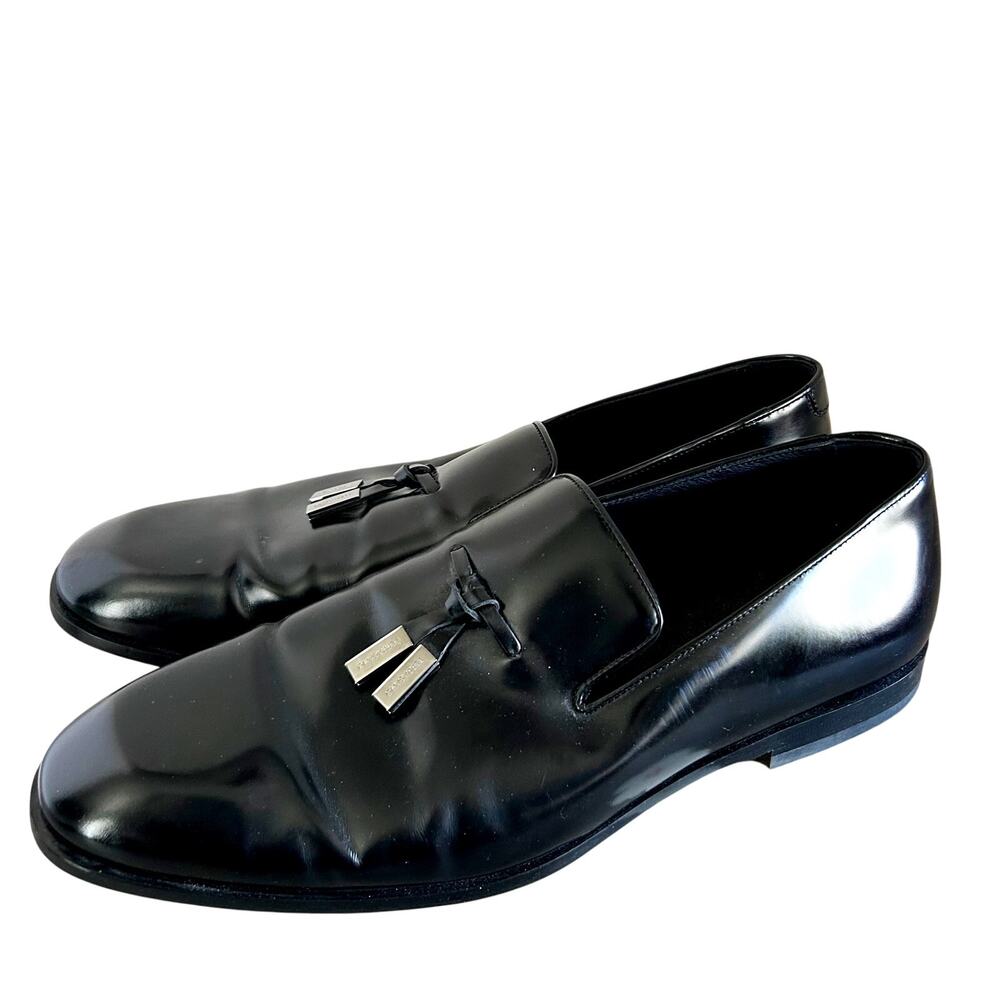 $1150 Salvatore Ferragamo Men's Black Metal Tassel Knot Loafer Shoes Size 12 EUC